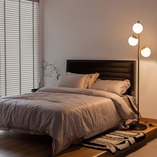 3-Globe Floor Lamp with Foot Switch and Bulb Bases-Golden - Image 6