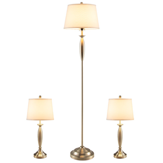 3-Piece Modern Nickel Finish Lamp Set-Silver - Image 2