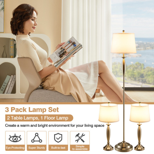 3-Piece Modern Nickel Finish Lamp Set-Silver - Image 5