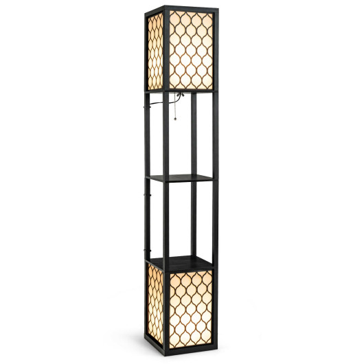 Modern Shelf Freestanding Floor Lamp with Double Lamp Pull Chain and Foot Switch - Image 2
