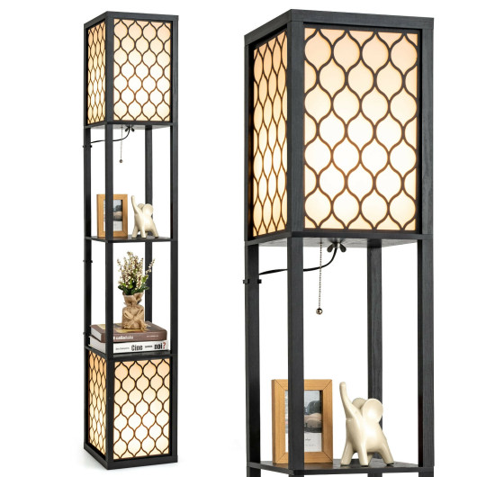 Modern Shelf Freestanding Floor Lamp with Double Lamp Pull Chain and Foot Switch - Image 5