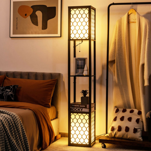 Modern Shelf Freestanding Floor Lamp with Double Lamp Pull Chain and Foot Switch - Image 3