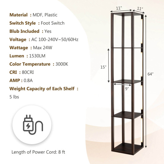 64 Inches Floor Lamp with 3-Level Dimmable LED Bulbs and Rotatable LED Poles-Walnut - Image 4