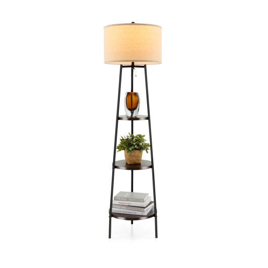 Shelf Floor Lamp with Storage Shelves and Linen Lampshade - Image 3