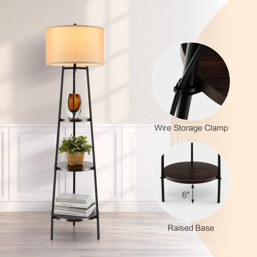 Shelf Floor Lamp with Storage Shelves and Linen Lampshade - Image 4