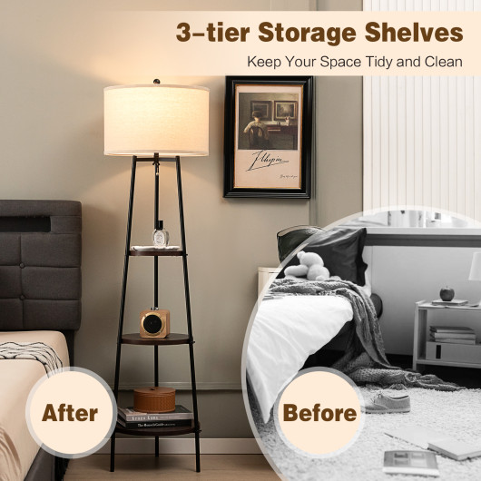 Shelf Floor Lamp with Storage Shelves and Linen Lampshade - Image 5