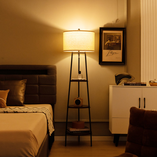 Shelf Floor Lamp with Storage Shelves and Linen Lampshade - Image 6