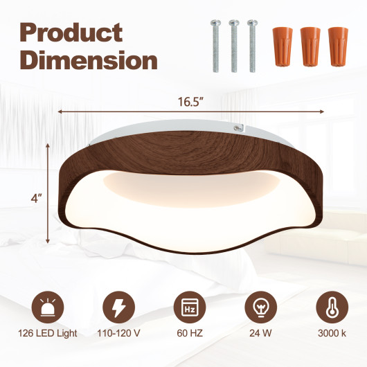 24W Modern LED Mount Ceiling Light with Wood Pattern and Metal Frame-Brown - Image 3