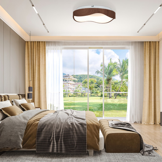 24W Modern LED Mount Ceiling Light with Wood Pattern and Metal Frame-Brown - Image 5