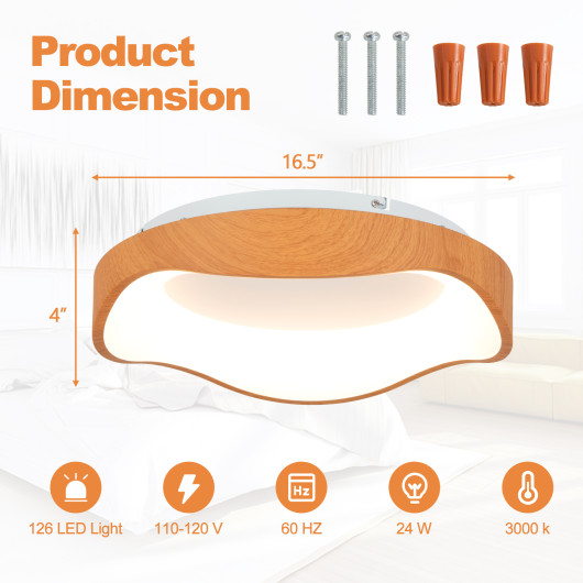 24W Modern LED Mount Ceiling Light with Wood Pattern and Metal Frame-Natural - Image 4