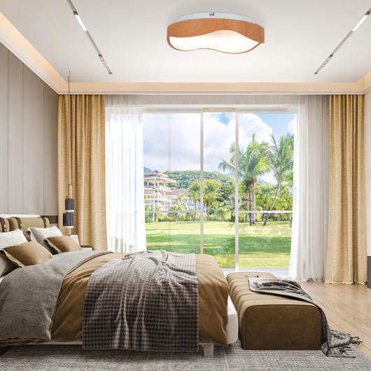 24W Modern LED Mount Ceiling Light with Wood Pattern and Metal Frame-Natural - Image 6