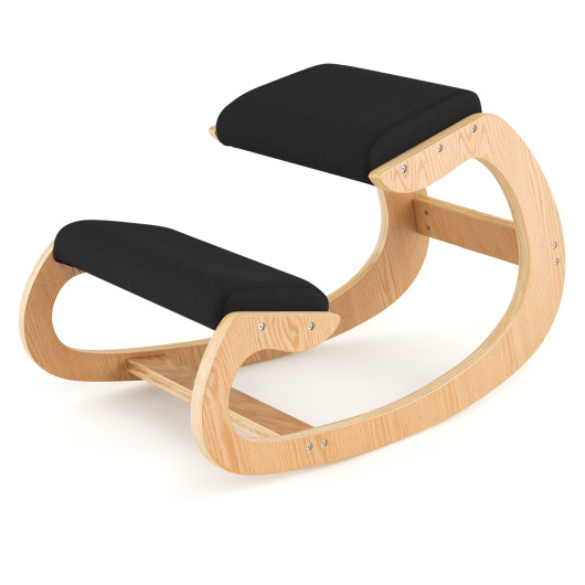 Wooden Rocking Chair with Comfortable Padded Seat Cushion and Knee Support-Black - Image 3