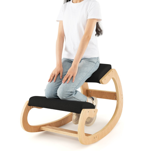 Wooden Rocking Chair with Comfortable Padded Seat Cushion and Knee Support-Black - Image 2
