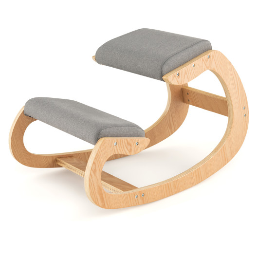 Wooden Rocking Chair with Comfortable Padded Seat Cushion and Knee Support-Gray - Image 4