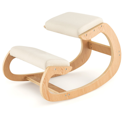 Wooden Rocking Chair with Comfortable Padded Seat Cushion and Knee Support-Beige - Image 3