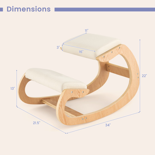 Wooden Rocking Chair with Comfortable Padded Seat Cushion and Knee Support-Beige - Image 2