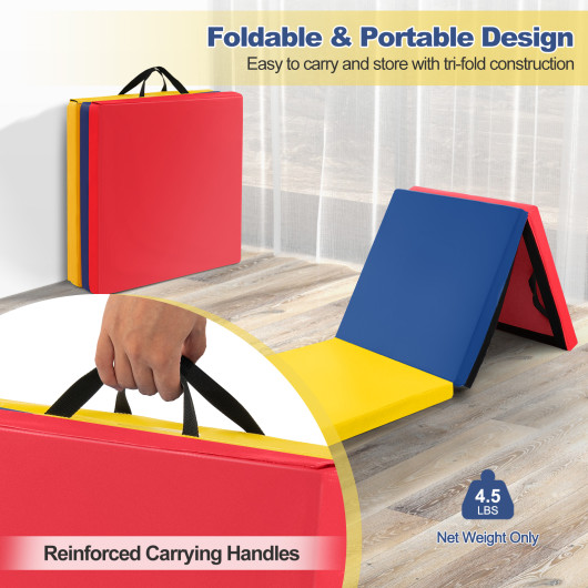 6 x 2 FT Tri-Fold Gym Mat with Handles and Removable Zippered Cover-Multicolor - Image 5