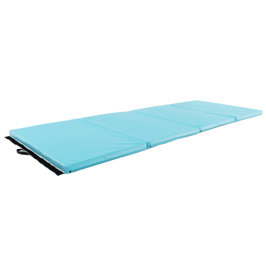 4-Panel PU Leather Folding Exercise Mat with Carrying Handles-Blue