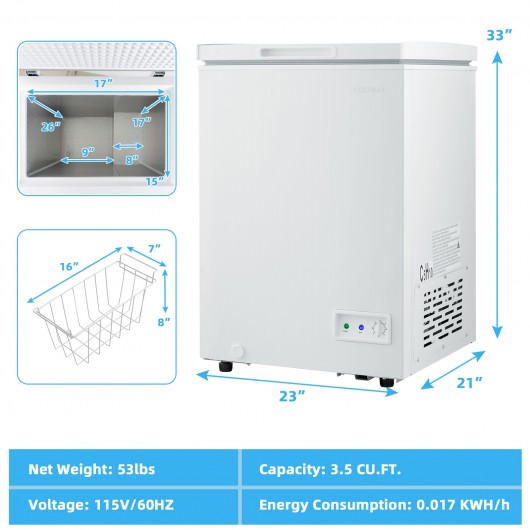 3.5-5 Cu.ft Compact Chest Freezer with Removable Storage Basket-3.5 Cubic - Image 2