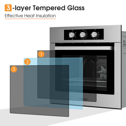 24 Inch Single Wall Oven 2.47Cu.ft with 5 Cooking Modes-Silver - Image 2