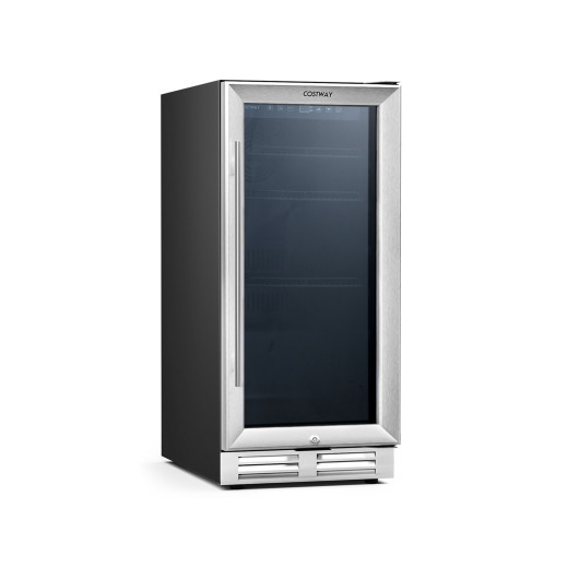 15 Inch 100 Can Built-in Freestanding Beverage Cooler Refrigerator with Adjustable Temperature and Shelf-Silver - Image 6