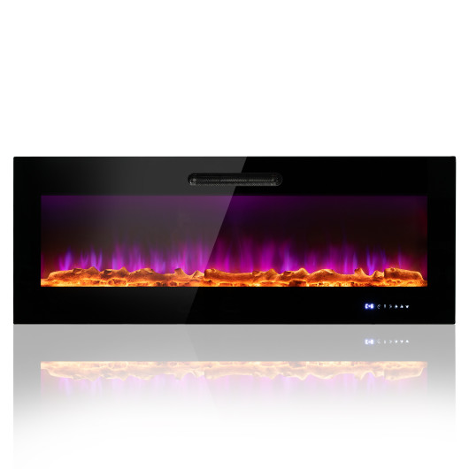 50-60 Inch Wall Mounted Recessed Electric Fireplace with Decorative Crystal and Log-50 inches