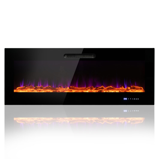 50-60 Inch Wall Mounted Recessed Electric Fireplace with Decorative Crystal and Log-60 inches