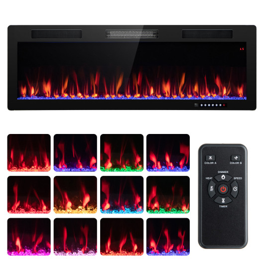 Electric Fireplace 40-50-60 Inches Recessed and Wall Mounted for 2' x 6' Stud-50 inches
