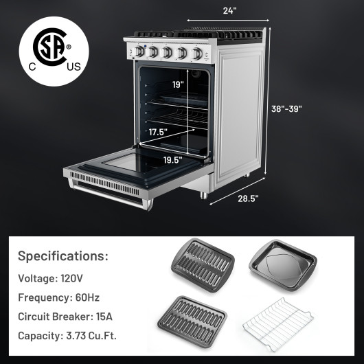 24 Inches Freestanding Natural Gas Range with 4 Burners Cooktop - Image 4