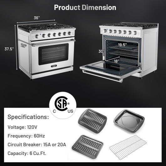 36 Inches Freestanding Natural Gas Range with 6 Burners Cooktop - Image 4