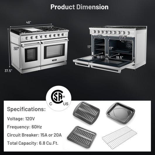 48 Inches Freestanding Natural Gas Range with 7 Burners Cooktop - Image 5
