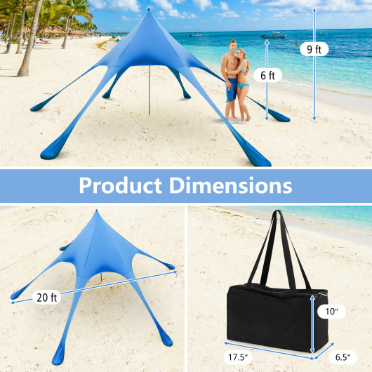 20 x 20 Feet Beach Canopy Tent with UPF50+ Sun Protection and Shovel-Blue - Image 6
