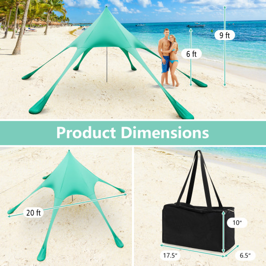 20 x 20 Feet Beach Canopy Tent with UPF50+ Sun Protection and Shovel-Green - Image 3