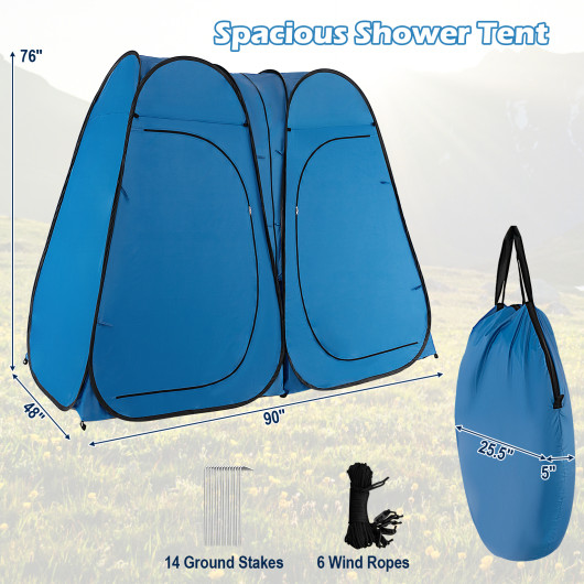 Oversized Pop Up Shower Tent with Window Floor and Storage Pocket-Blue - Image 5