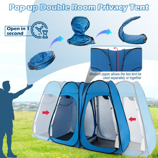 Oversized Pop Up Shower Tent with Window Floor and Storage Pocket-Blue - Image 2