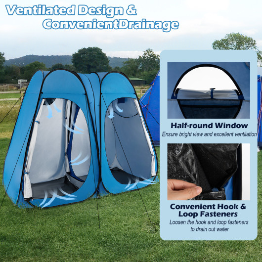 Oversized Pop Up Shower Tent with Window Floor and Storage Pocket-Blue - Image 3