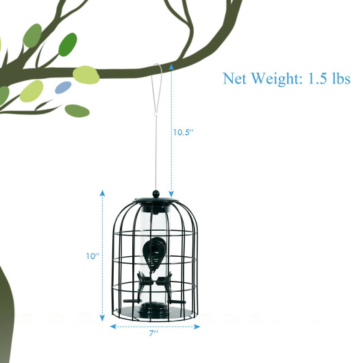 Squirrel-proof Caged Tube Wild Bird Feeder Outdoor Metal Seed Guard Deterrent - Image 6