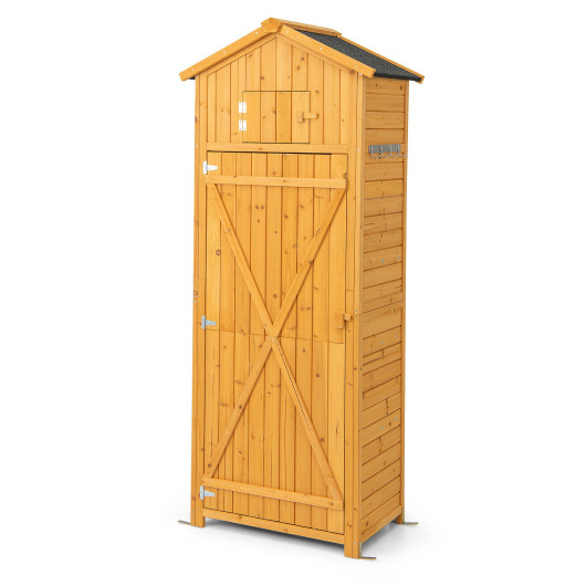 71 Inch Tall Garden Tool Storage Cabinet with Lockable Doors and Foldable Table-Natural - Image 2
