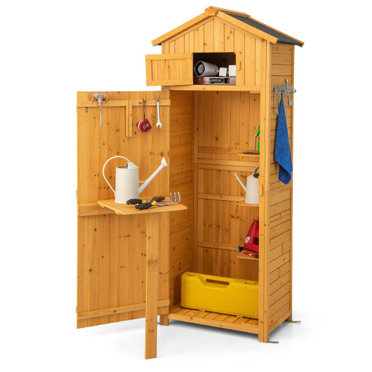 71 Inch Tall Garden Tool Storage Cabinet with Lockable Doors and Foldable Table-Natural - Image 3