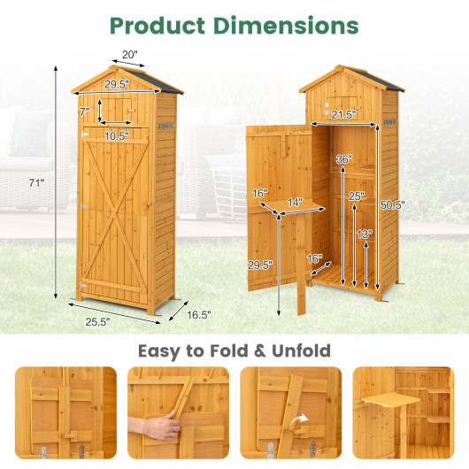 71 Inch Tall Garden Tool Storage Cabinet with Lockable Doors and Foldable Table-Natural - Image 4