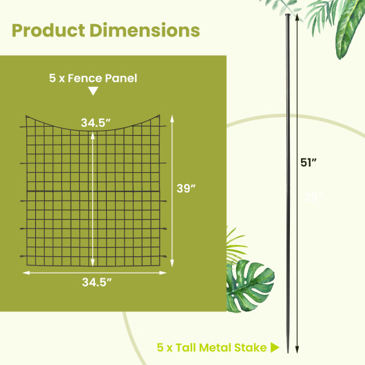 Decorative Garden Fence with 5 Panels and 5 Stakes-Black - Image 2