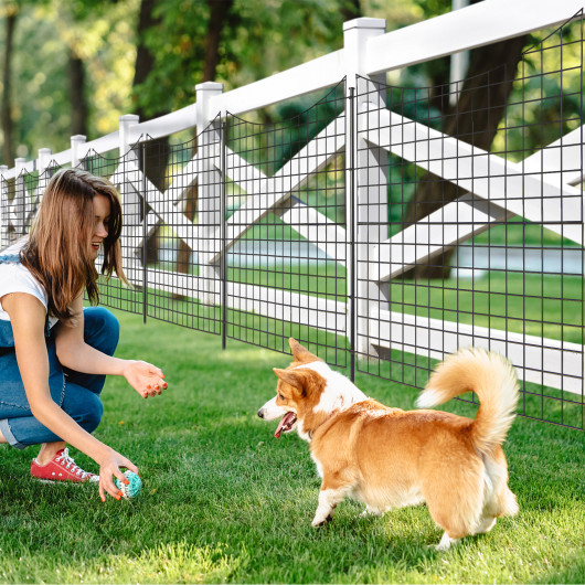 Decorative Garden Fence with 5 Panels and 5 Stakes-Black - Image 3
