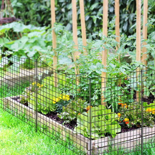 Decorative Garden Fence with 5 Panels and 5 Stakes-Black - Image 5