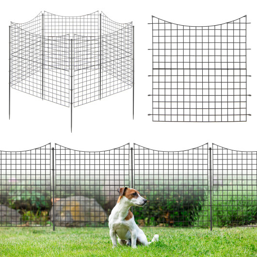 Decorative Garden Fence with 5 Panels and 5 Stakes-Black - Image 6
