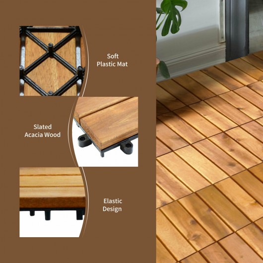 27 Pieces Acacia Wood Interlocking Patio Deck Tile - Image 3