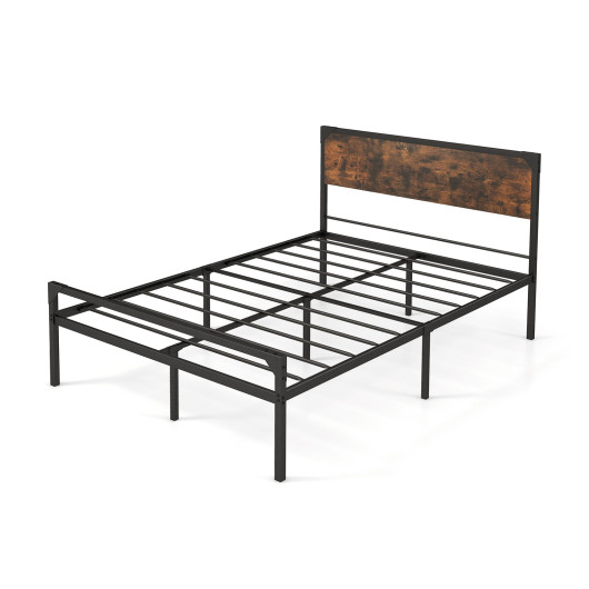 Platform Full-Queen Bed with Rustic Headboard and Footboard-Full Size
