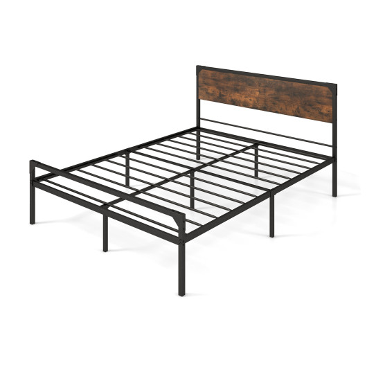 Platform Full-Queen Bed with Rustic Headboard and Footboard-Queen Size