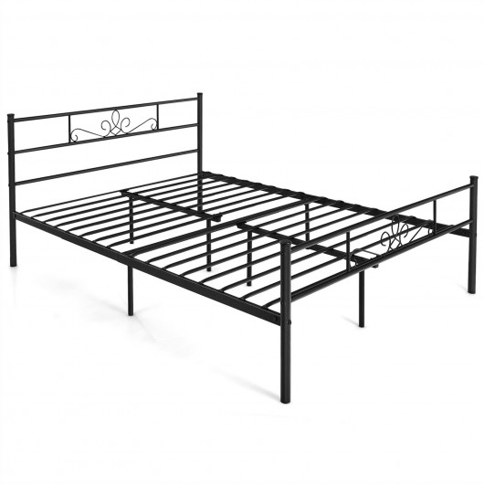 Twin-Full-Queen Size Metal Bed Frame with Headboard and Footboard-Queen Size
