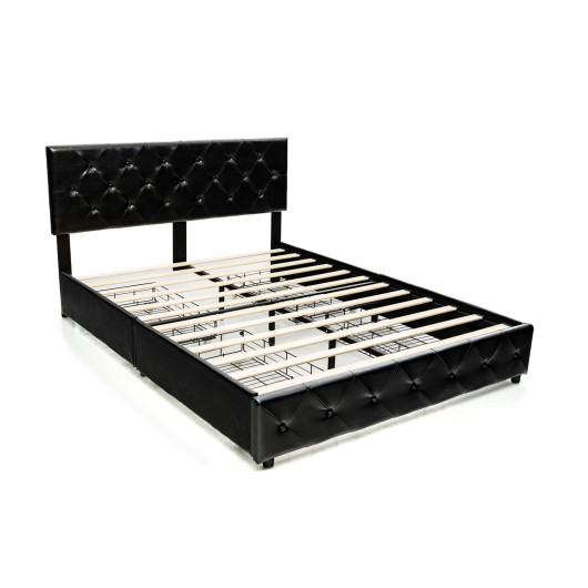 Full-Queen PU Leather Upholstered Platform Bed with 4 Drawers-Full Size
