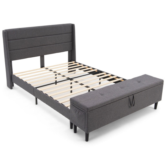 Full-Queen Size Upholstered Platform Bed Frame with Storage Ottoman-Full Size